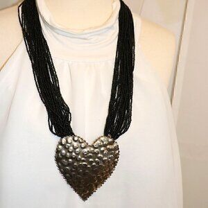Black Beaded Heart Necklace